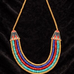 Vintage MMA Egyptian Revival Necklace: Gold Lotus, Lapis, Turquoise